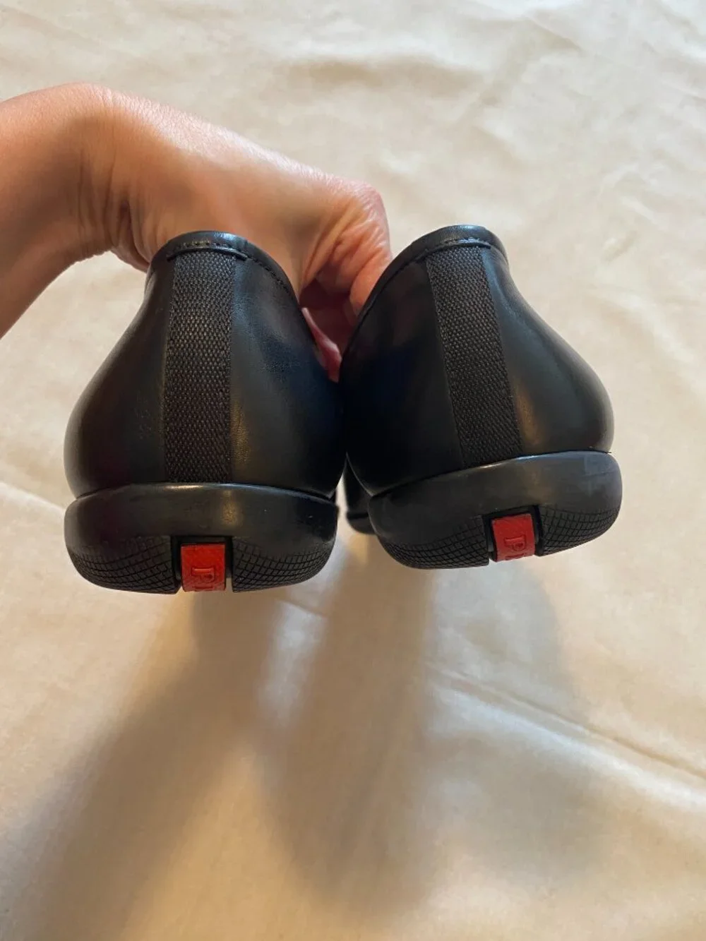 Prada Linea Rossa Black Leather Rubber Sole Loafers Size 11